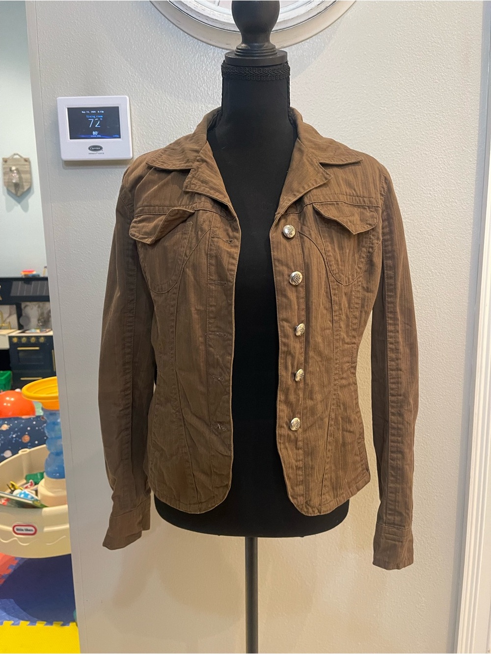 Live a Little Women's Brown Button-Front Denim-Style Jacket